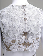 Vestido de fiesta de dos piezas, talla grande, corto/mini, sin mangas, cuello ilusión, encaje sobre tul con cuentas