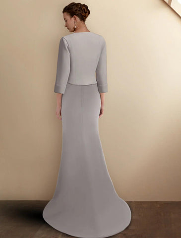 Meerjungfrau/Trompete Mutter der Braut Kleid Elegante Jewel Neck Sweep/Pinsel Schleppe Stretch Chiffon Ärmellose Kurze Jacke Kleider mit Applikationen