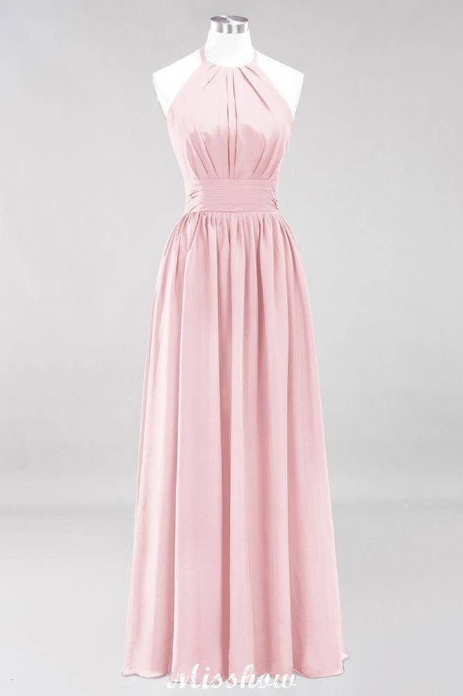 Applikationen Neckholder Ärmellos Bodenlang Brautjungfernkleider mit Rüschen A-Linie Chiffon Abend Maxikleid