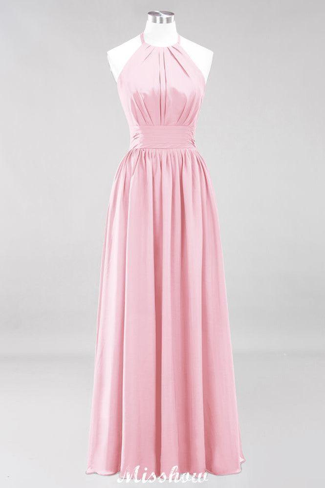 Applikationen Neckholder Ärmellos Bodenlang Brautjungfernkleider mit Rüschen A-Linie Chiffon Abend Maxikleid