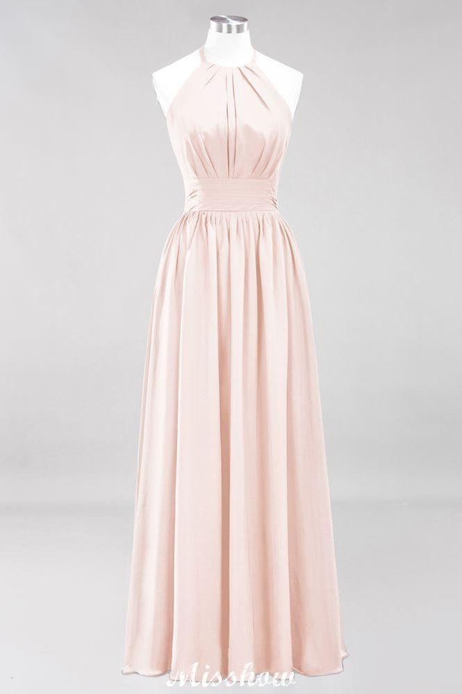Applikationen Neckholder Ärmellos Bodenlang Brautjungfernkleider mit Rüschen A-Linie Chiffon Abend Maxikleid