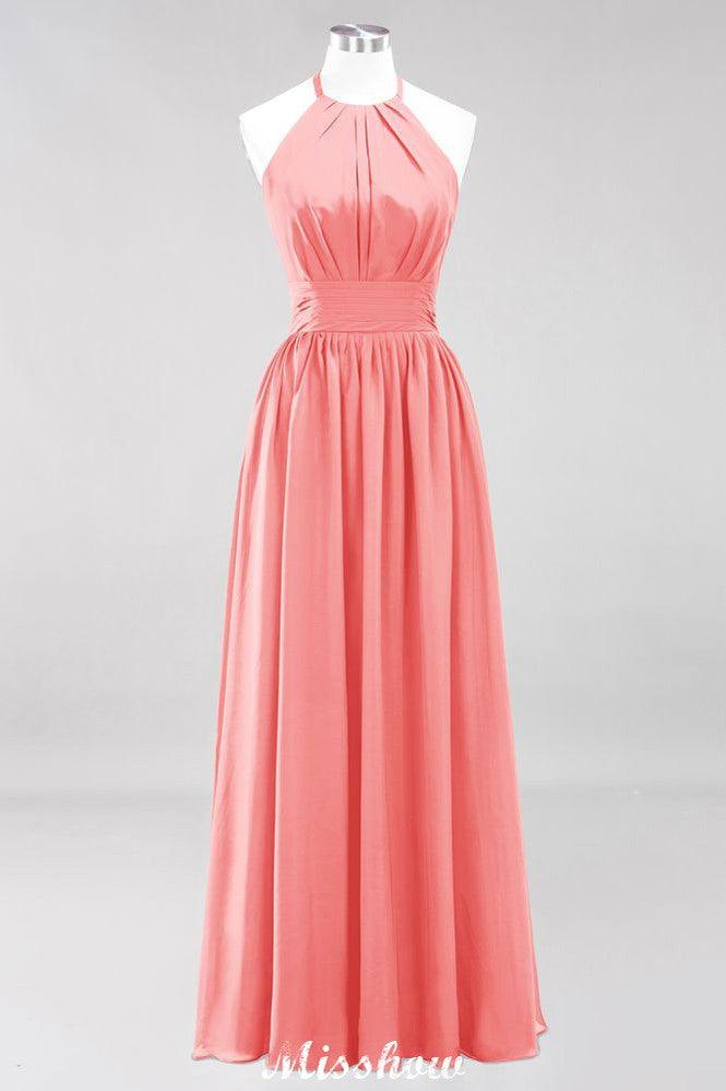 Applikationen Neckholder Ärmellos Bodenlang Brautjungfernkleider mit Rüschen A-Linie Chiffon Abend Maxikleid