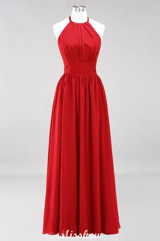 Applikationen Neckholder Ärmellos Bodenlang Brautjungfernkleider mit Rüschen A-Linie Chiffon Abend Maxikleid
