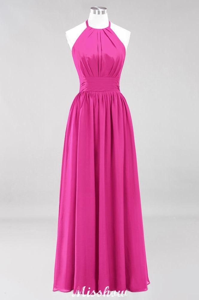 Applikationen Neckholder Ärmellos Bodenlang Brautjungfernkleider mit Rüschen A-Linie Chiffon Abend Maxikleid