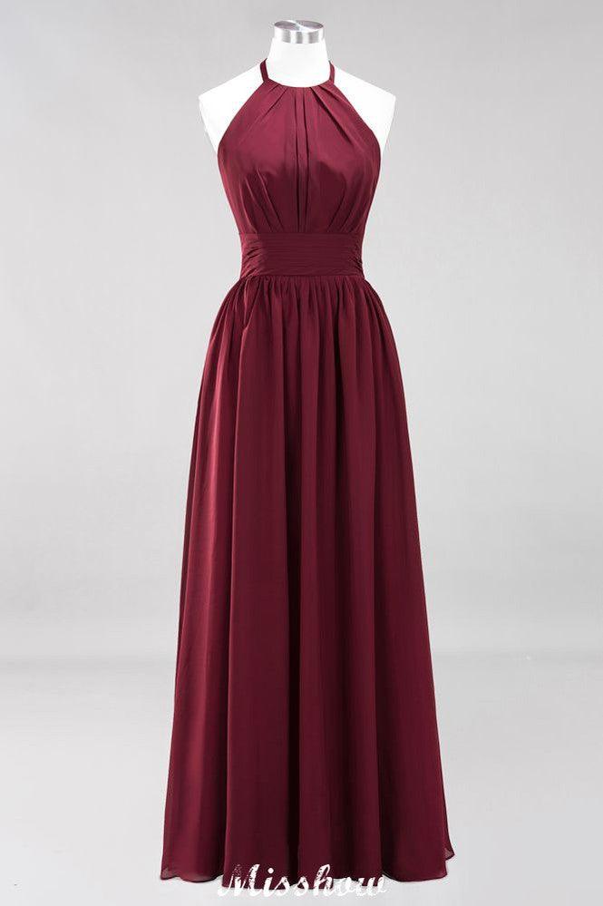 Applikationen Neckholder Ärmellos Bodenlang Brautjungfernkleider mit Rüschen A-Linie Chiffon Abend Maxikleid