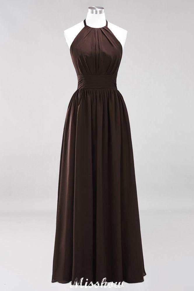 Applikationen Neckholder Ärmellos Bodenlang Brautjungfernkleider mit Rüschen A-Linie Chiffon Abend Maxikleid