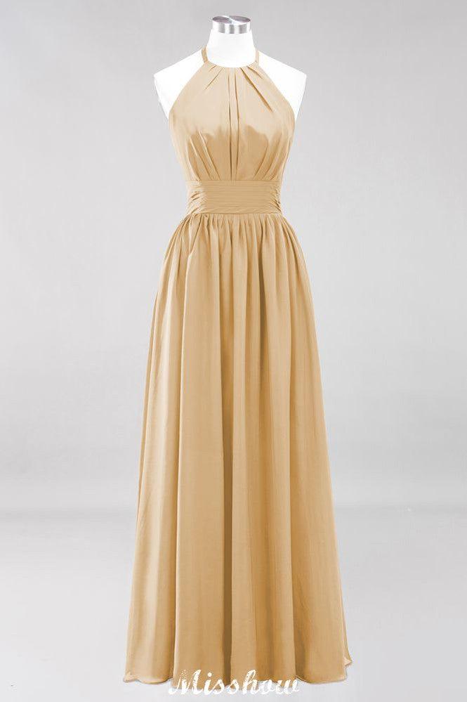 Applikationen Neckholder Ärmellos Bodenlang Brautjungfernkleider mit Rüschen A-Linie Chiffon Abend Maxikleid