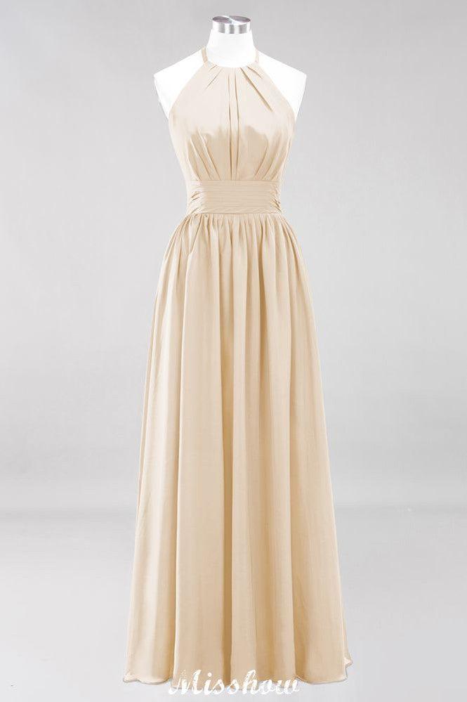 Applikationen Neckholder Ärmellos Bodenlang Brautjungfernkleider mit Rüschen A-Linie Chiffon Abend Maxikleid