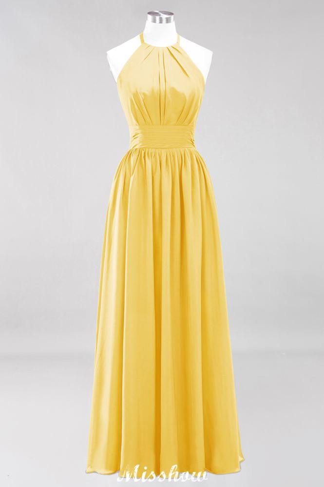 Applikationen Neckholder Ärmellos Bodenlang Brautjungfernkleider mit Rüschen A-Linie Chiffon Abend Maxikleid