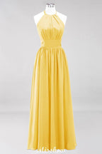 Applikationen Neckholder Ärmellos Bodenlang Brautjungfernkleider mit Rüschen A-Linie Chiffon Abend Maxikleid