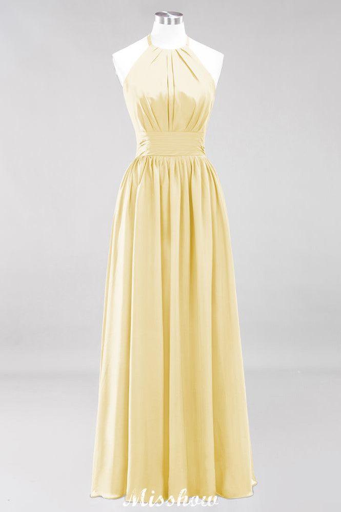 Applikationen Neckholder Ärmellos Bodenlang Brautjungfernkleider mit Rüschen A-Linie Chiffon Abend Maxikleid