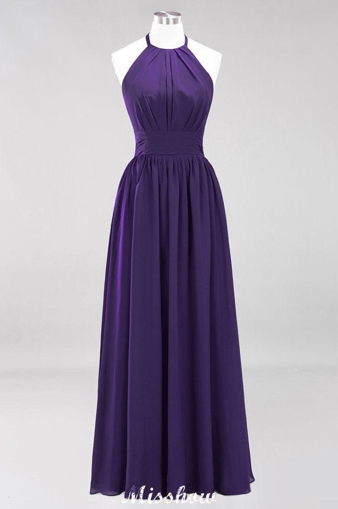 Applikationen Neckholder Ärmellos Bodenlang Brautjungfernkleider mit Rüschen A-Linie Chiffon Abend Maxikleid