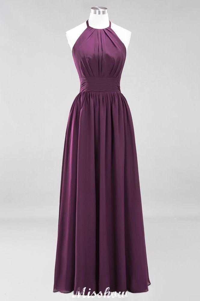 Applikationen Neckholder Ärmellos Bodenlang Brautjungfernkleider mit Rüschen A-Linie Chiffon Abend Maxikleid
