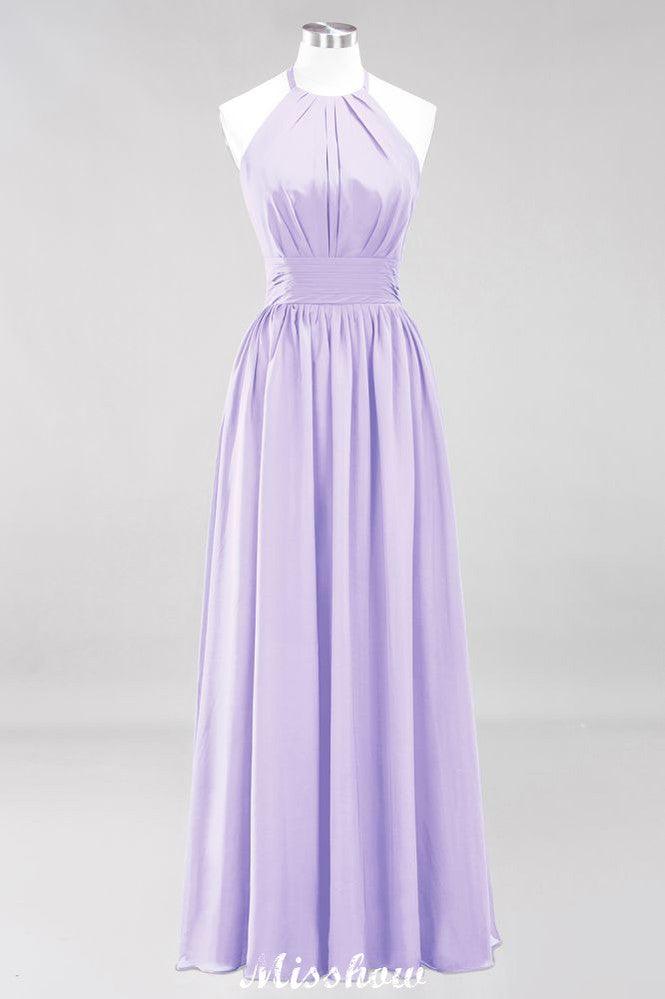 Applikationen Neckholder Ärmellos Bodenlang Brautjungfernkleider mit Rüschen A-Linie Chiffon Abend Maxikleid
