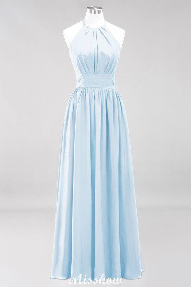 Applikationen Neckholder Ärmellos Bodenlang Brautjungfernkleider mit Rüschen A-Linie Chiffon Abend Maxikleid