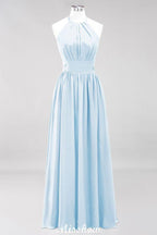 Applikationen Neckholder Ärmellos Bodenlang Brautjungfernkleider mit Rüschen A-Linie Chiffon Abend Maxikleid