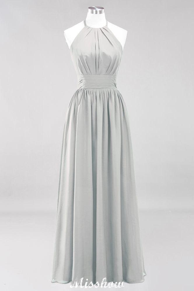 Applikationen Neckholder Ärmellos Bodenlang Brautjungfernkleider mit Rüschen A-Linie Chiffon Abend Maxikleid