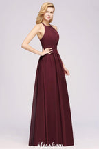 Applikationen Neckholder Ärmellos Bodenlang Brautjungfernkleider mit Rüschen A-Linie Chiffon Abend Maxikleid