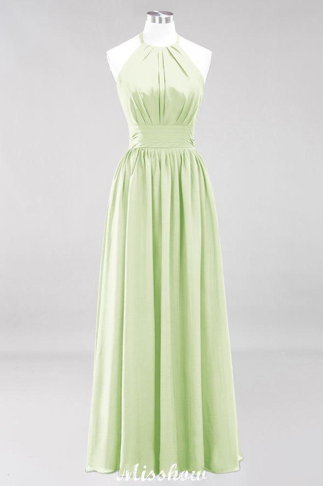 Applikationen Neckholder Ärmellos Bodenlang Brautjungfernkleider mit Rüschen A-Linie Chiffon Abend Maxikleid