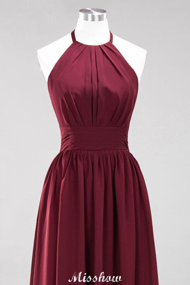 Applikationen Neckholder Ärmellos Bodenlang Brautjungfernkleider mit Rüschen A-Linie Chiffon Abend Maxikleid