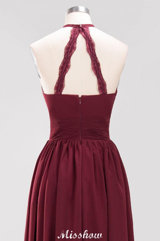 Applikationen Neckholder Ärmellos Bodenlang Brautjungfernkleider mit Rüschen A-Linie Chiffon Abend Maxikleid