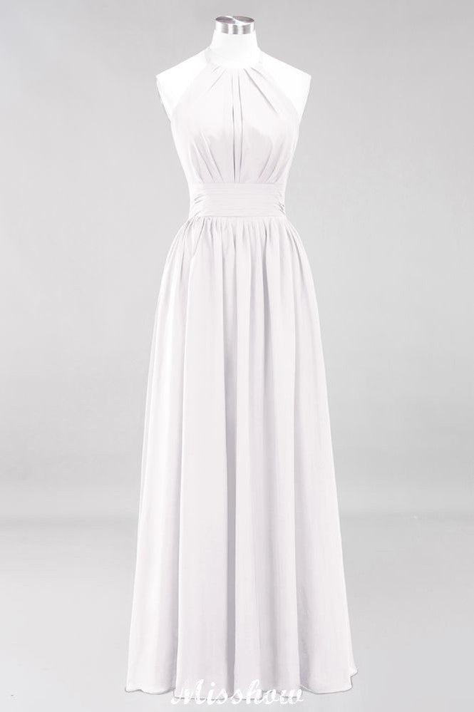 Applikationen Neckholder Ärmellos Bodenlang Brautjungfernkleider mit Rüschen A-Linie Chiffon Abend Maxikleid