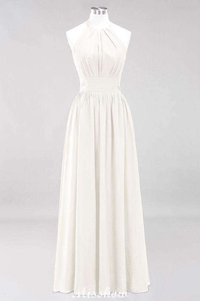 Applikationen Neckholder Ärmellos Bodenlang Brautjungfernkleider mit Rüschen A-Linie Chiffon Abend Maxikleid