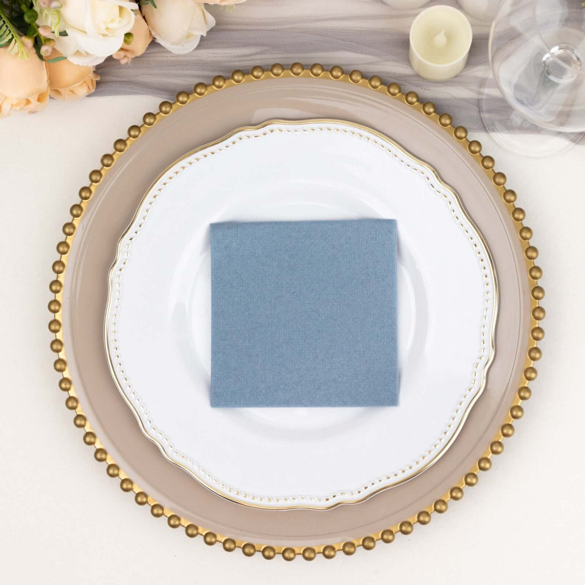 20 Pack Linen-Like Paper Napkins 5"x5" Dusty Blue - Soft Single-Use Airlaid Cocktail Napkins