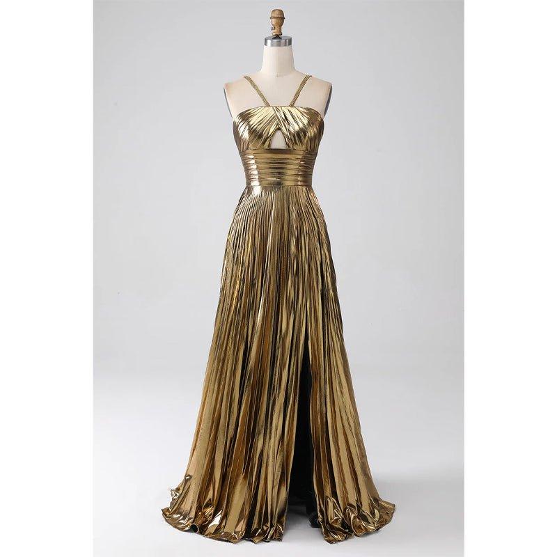 NumberSea - Attractive A - line Spaghetti Straps Pleast Long Formal Evening Gowns