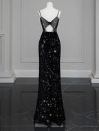 Mermaid / Trumpet Evening Gown Sparkle & Shine Dress Formal Wedding Guest Floor Length Sleeveless Spaghetti Strap Sequined with Bow(s) Crystals Sequin