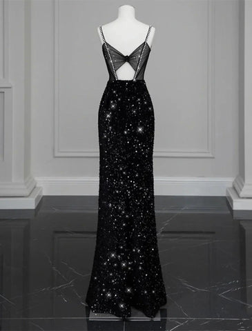 Meerjungfrau / Trompete Abendkleid Sparkle &amp; Shine Kleid Formeller Hochzeitsgast Bodenlang Ärmellos Spaghettiträger Paillettenbesetzt mit Schleife(n) Kristalle Pailletten