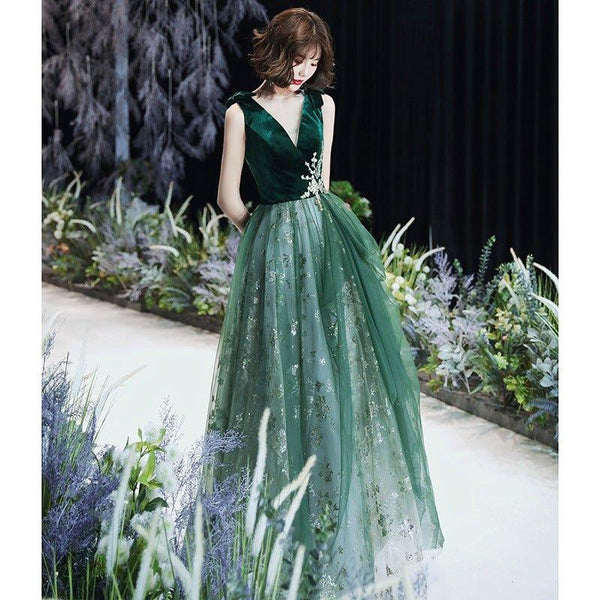 Autumn Winter Temperament Sexy Green Evening Dress for Women Dark Green medium length style / 14