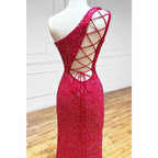 Vestido de fiesta único con lentejuelas brillantes y un solo hombro 