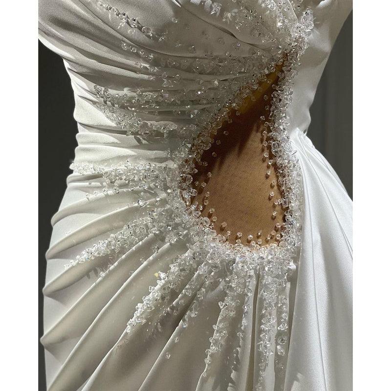 Schlichtes, elegantes, ärmelloses Ballkleid mit einer Schulter und Rüschen im Meerjungfrau-Stil