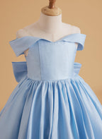 Vestido de fiesta de cumpleaños de satén azul encantado para niñas 