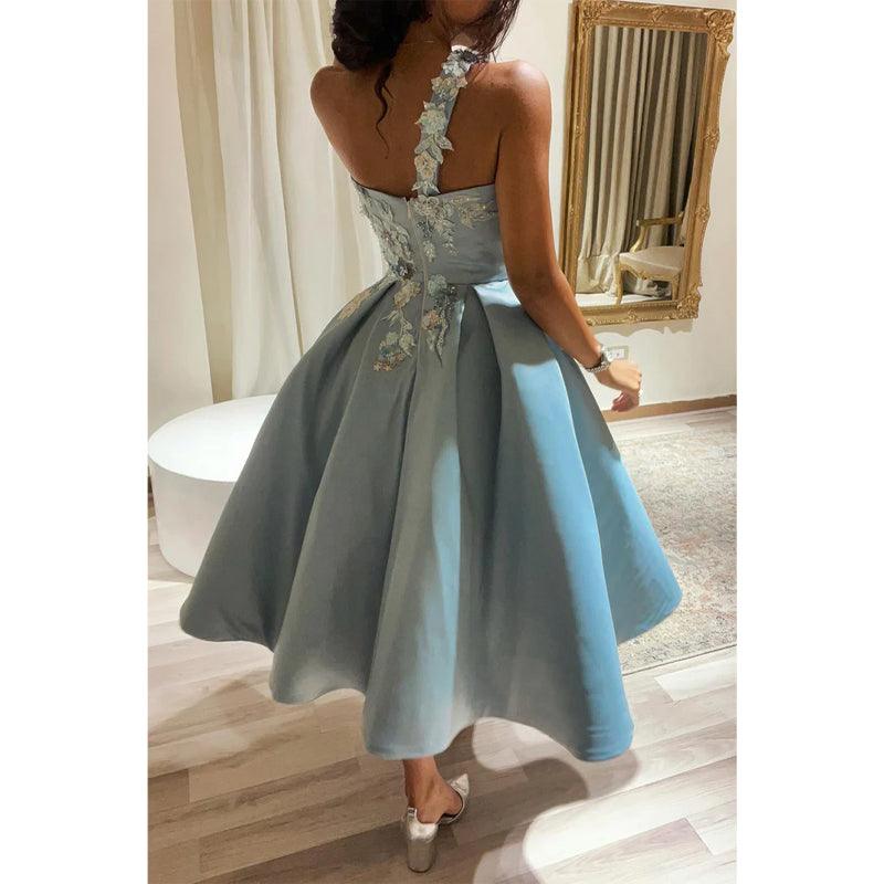Vestido de fiesta vintage con apliques de un solo hombro único y dulce 