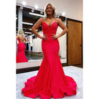 Vestido largo de sirena con escote en V y tirantes cruzados para fiesta de noche o graduación