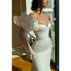 Sweetheart Long Sleeve Floral Embellished Trumpet Party Prom Evening Dress