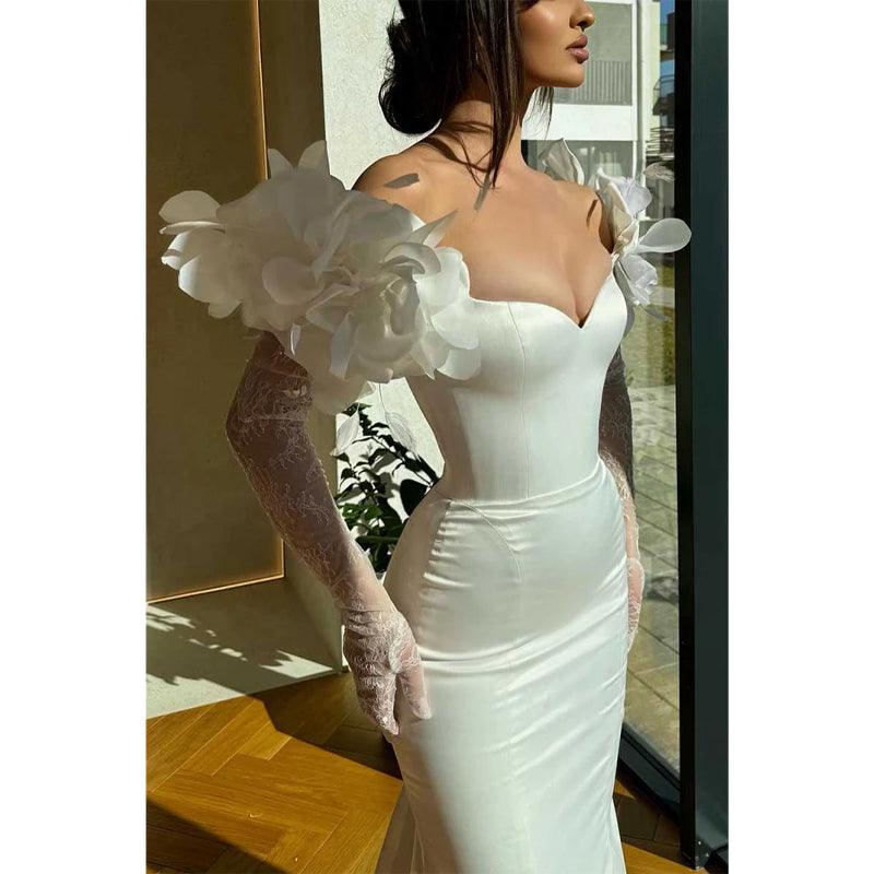 Sweetheart Long Sleeve Floral Embellished Trumpet Party Prom Evening Dress