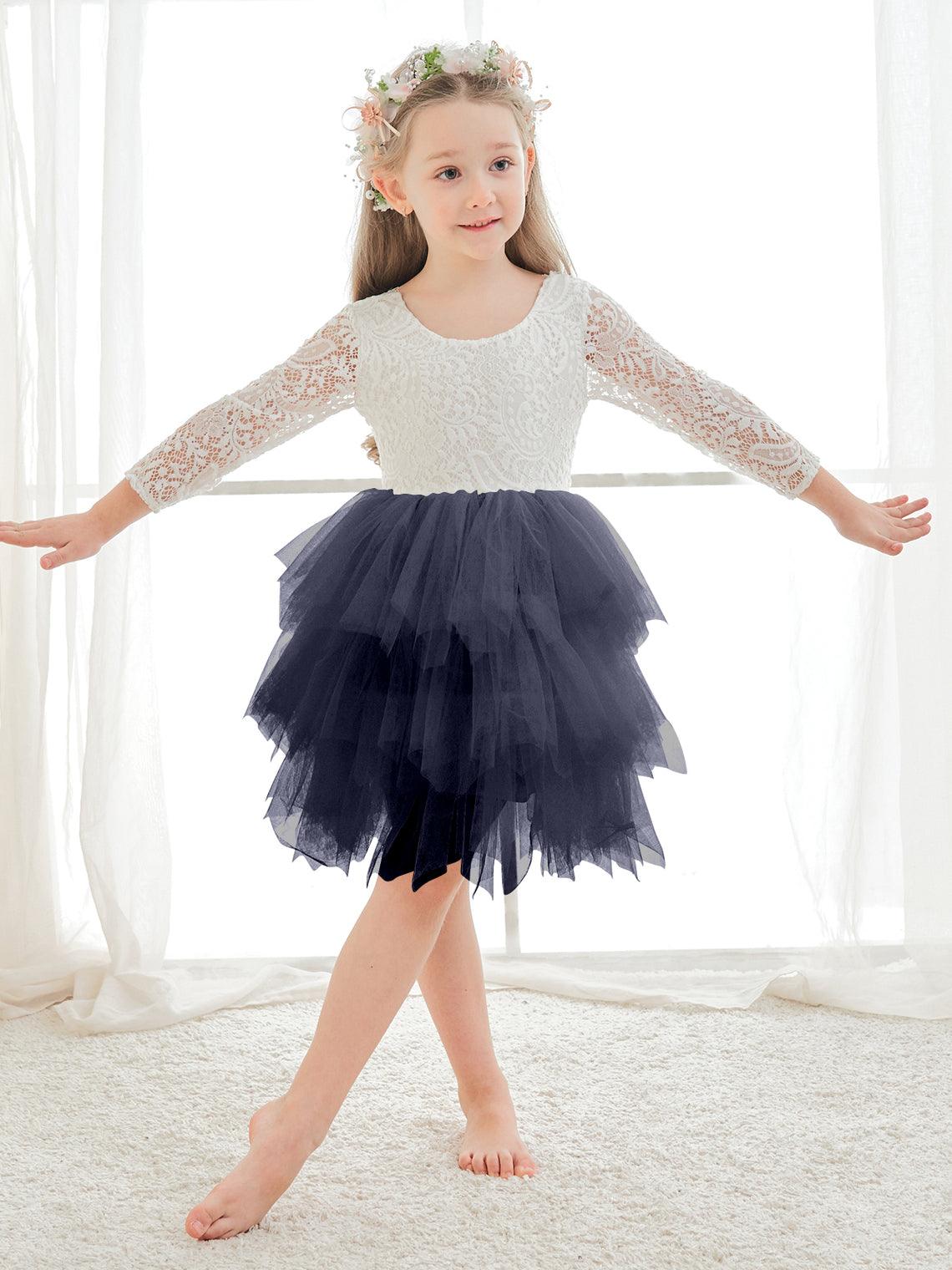 Vestido blanco de tul con encaje hasta la rodilla (2003227580) 