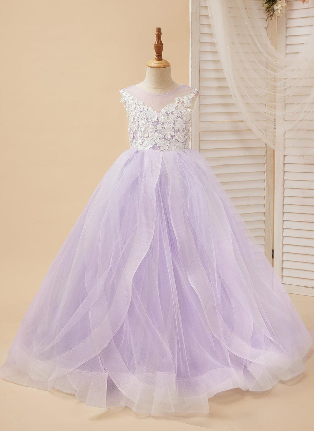 Vestido de niña de las flores de tul y encaje de princesa encantada 