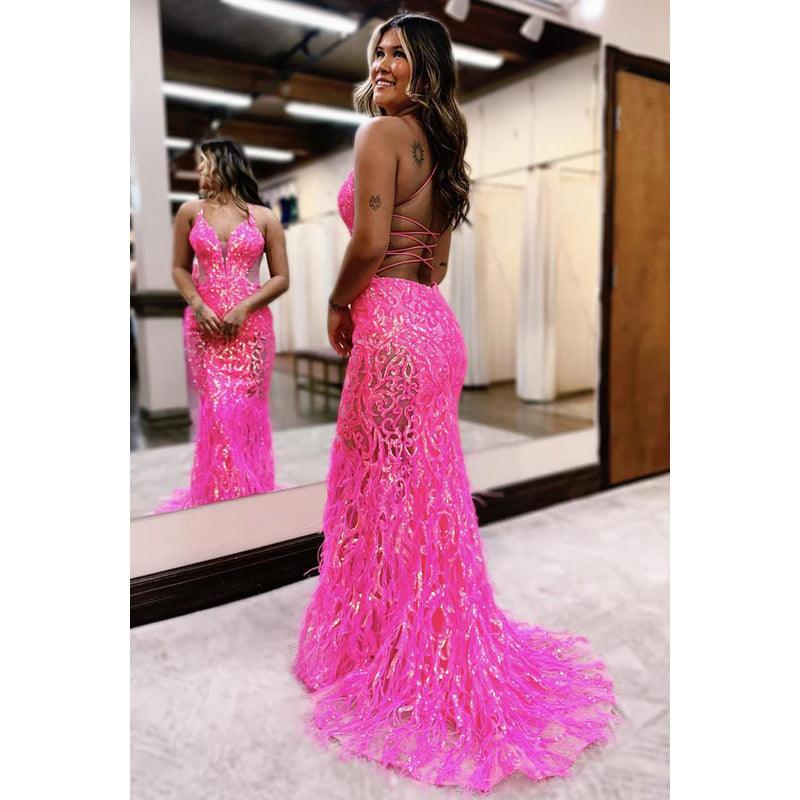 Vestido de fiesta de noche con lentejuelas y escote en V, estilo sirena, sexy y brillante, con tirantes finos
