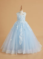 Vestido de princesa rosa para niña con apliques de encaje 