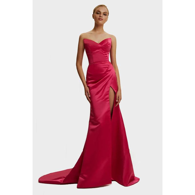 Etui-Linie/Säule Sweetheart Satin Falten Langes Ballkleid mit Schlitz 