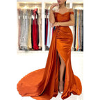 Sheath Sweetheart Pleats High Split Long Prom Formal Gowns
