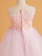 Vestido rosa con cola larga y tul de encaje (2003227825) 