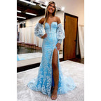 Vestido de fiesta de encaje exquisito con escote en V pronunciado y mangas 