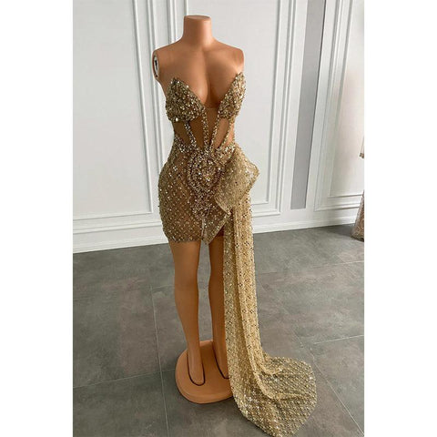 Sexy V-neck Heavy Beads Long Prom Dress for Black Girls Slay
