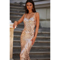 Vestido largo de fiesta formal con escote en forma de corazón, tirantes finos y lentejuelas