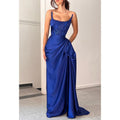 Satin tailliertes trägerloses Empire-Kleid mit gerafften Applikationen für Party, Abschlussball, Abendkleid 